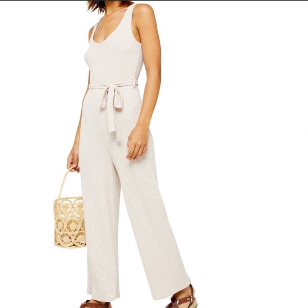 TOPSHOP Ribbed Belted Sleeveless Jumpsuit Size 6
